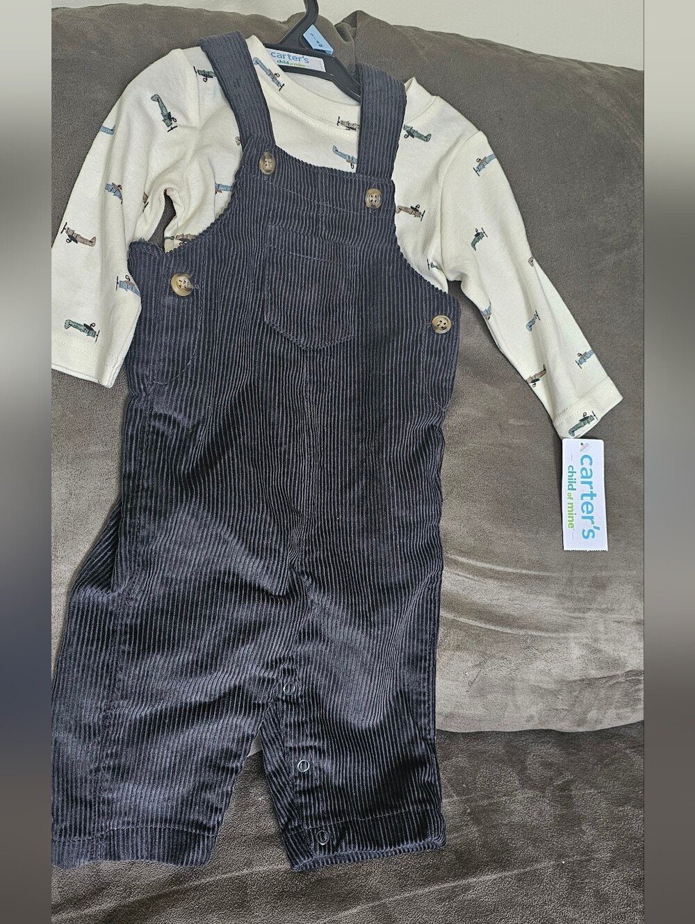 Carter's Dark Gray/black Corduroy Overalls with Button Accents